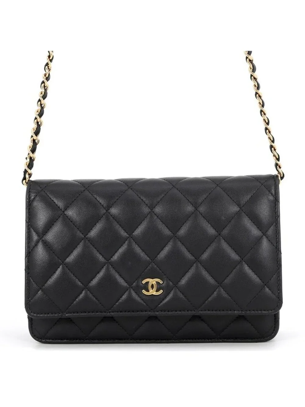 Chanel Chain Wallet Classic Quilted CC Logo Lambskin Black Shoulder Bag